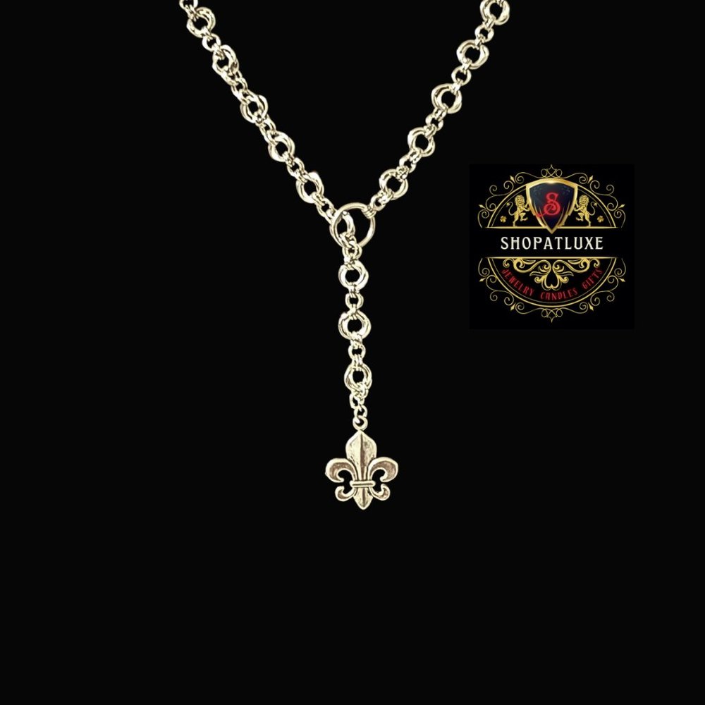 Sterling Silver Fleur De Lis Chainmail Lariat Necklace